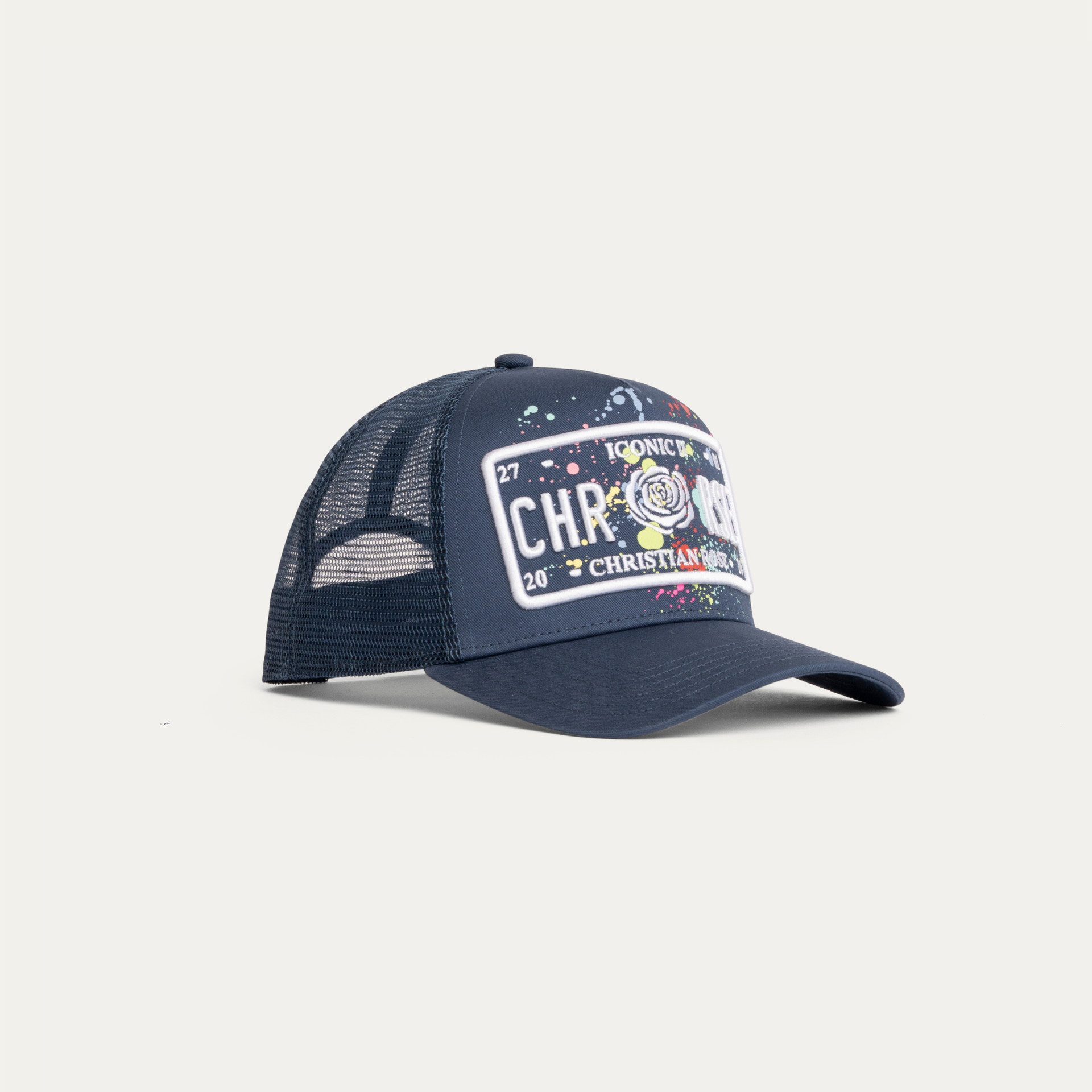 Navy Paint Splat Trucker Cap | Christian Rose | Iconic II