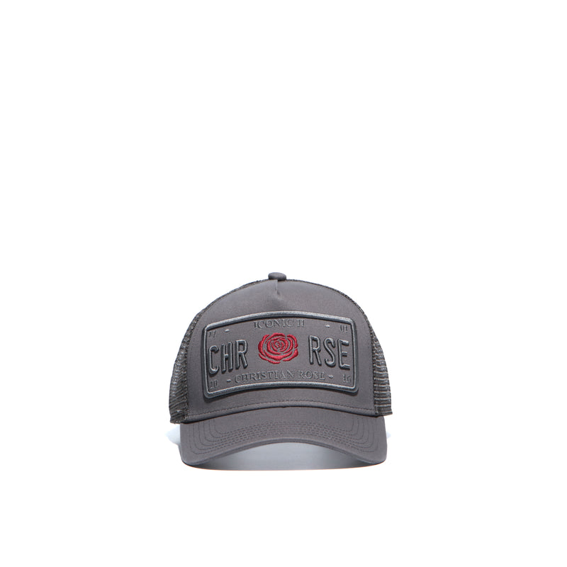 Grey / Red Trucker Cap - [RED ROSE ICONIC II] - Christian Rose