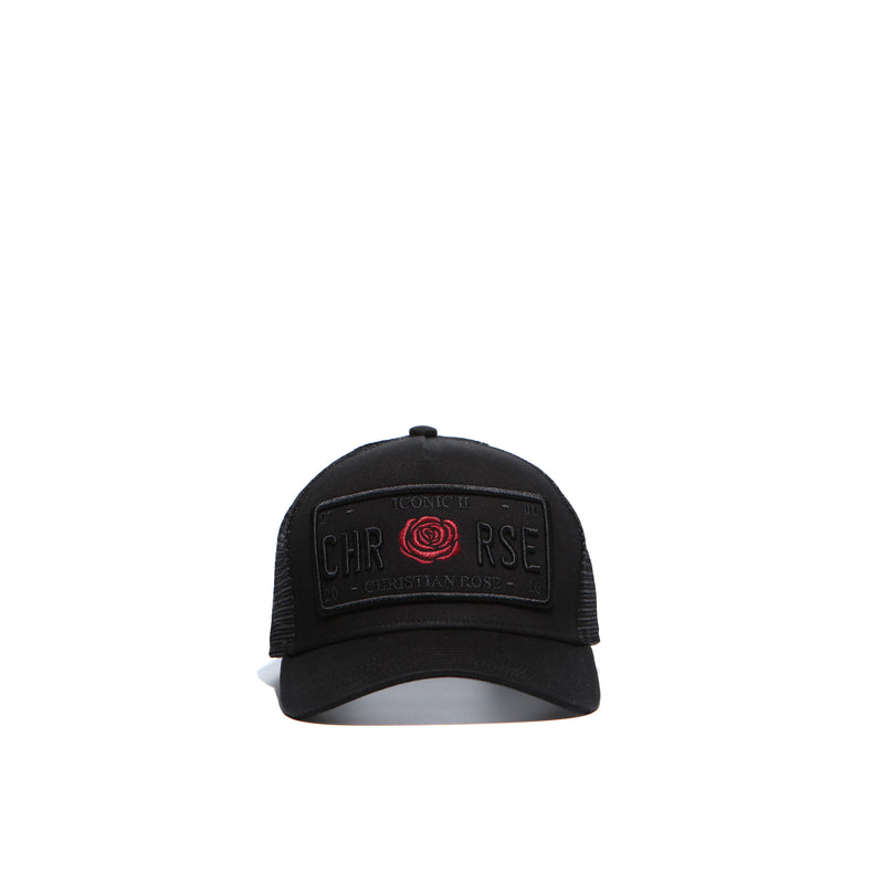 Black / Red Trucker Cap - [RED ROSE ICONIC II] - Christian Rose