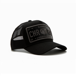Black Vinyl Trucker Cap - [Iconic II] - Christian Rose