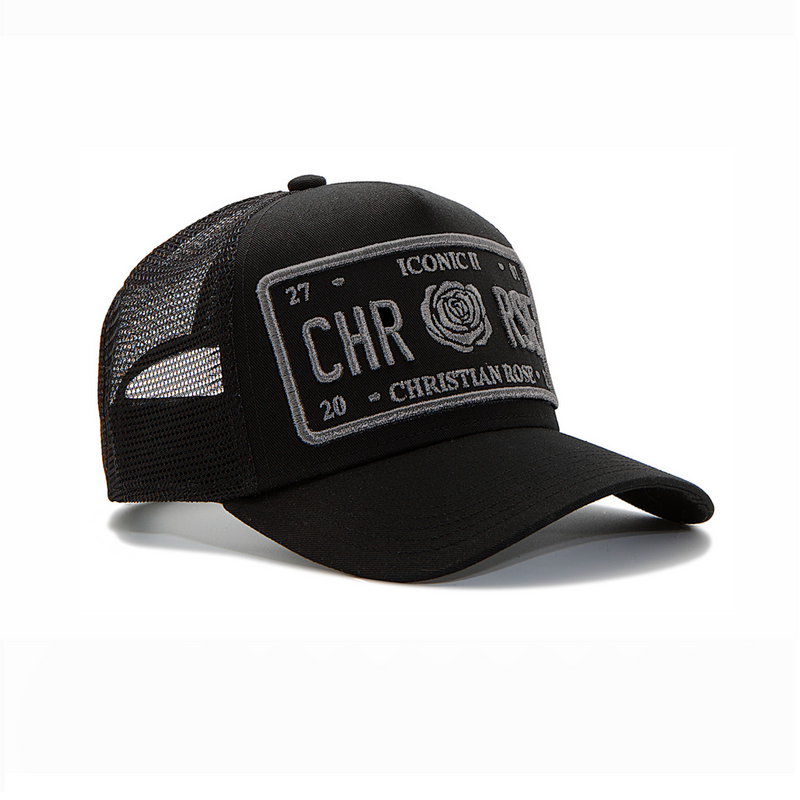 Black / Grey Trucker Cap - [Iconic Plate] - Christian Rose